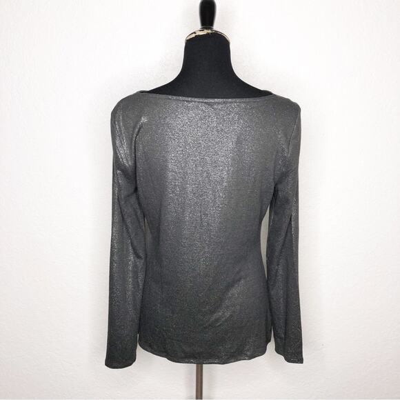WHBM black silver metallic drape neck knit top size Small NWT - Picture 11 of 11